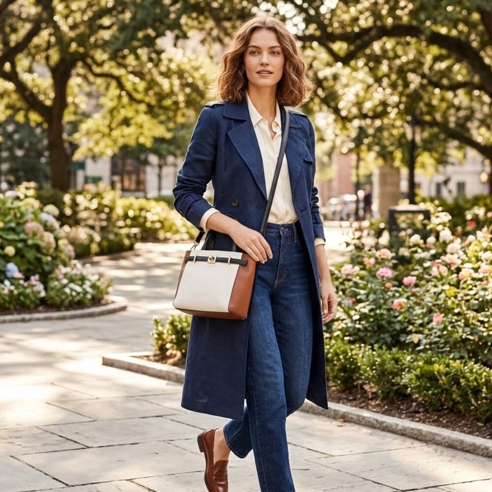 Kate Spade Houston Street Leo Pebble Leather Color Block Satchel Crossbody Bag - Picture 1 of 12